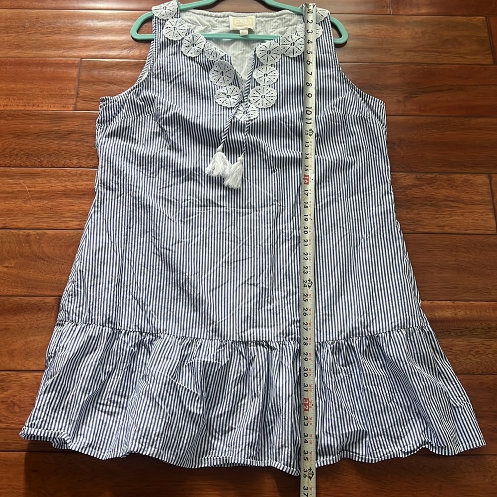 Sail to Sable Navy and White Striped Sleeveless Crochet-Trim Dress - Picture 9 of 11